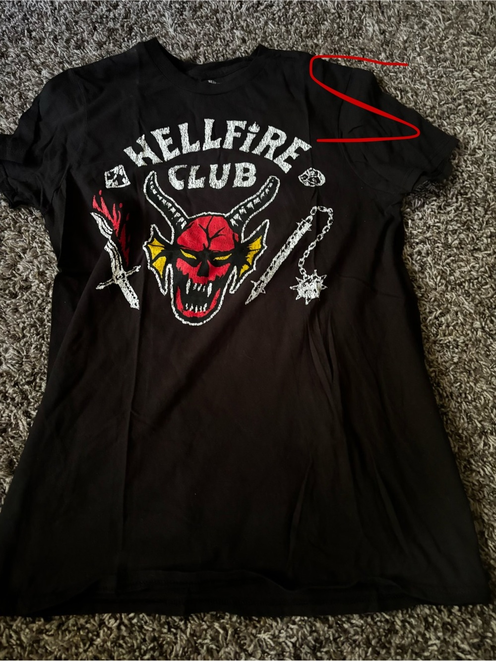 No Boundaries Black Hellfire Club Graphic Tee with Red & Yellow Demon